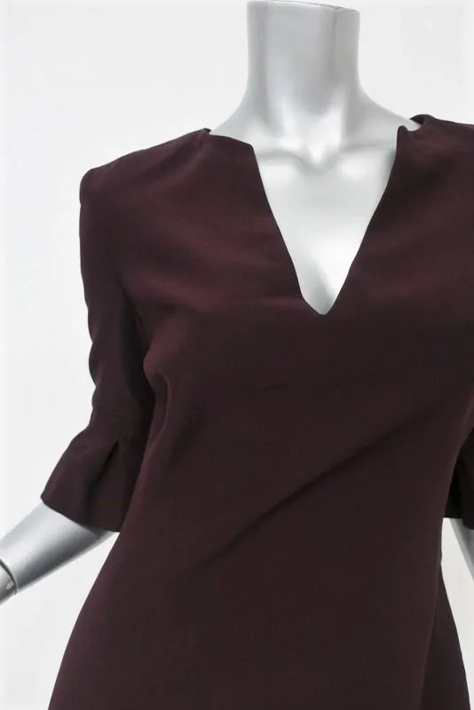 Alexander McQueen Dress Burgundy Crepe Size 40 V-Neck Tulip Sleeve Sheath