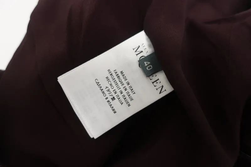 Alexander McQueen Dress Burgundy Crepe Size 40 V-Neck Tulip Sleeve Sheath