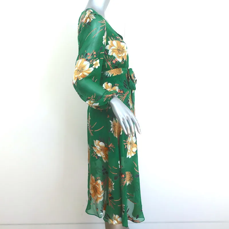 Alice   Olivia Coco Midi Dress Green Floral Print Fil Coupe Chiffon Size 2