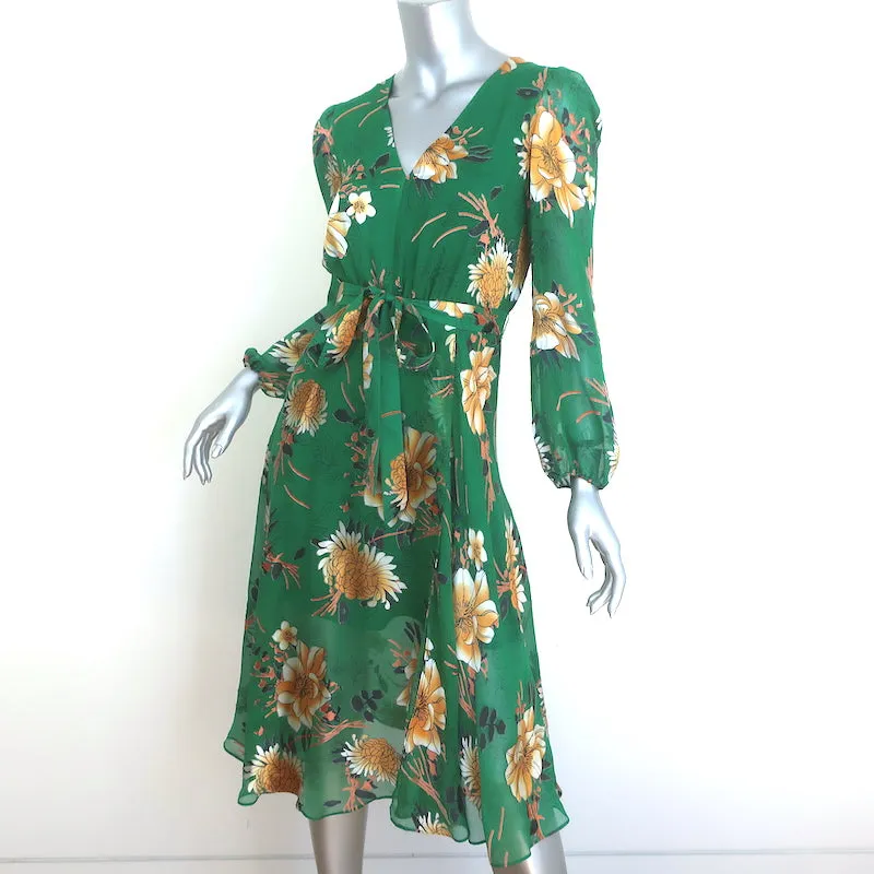 Alice   Olivia Coco Midi Dress Green Floral Print Fil Coupe Chiffon Size 2