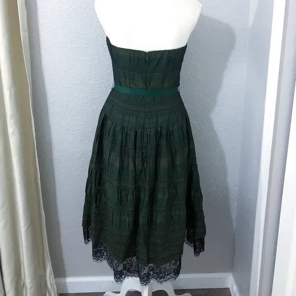 Allure Noir Green Strapless Plaid Check Pattern Fit Flare Dress