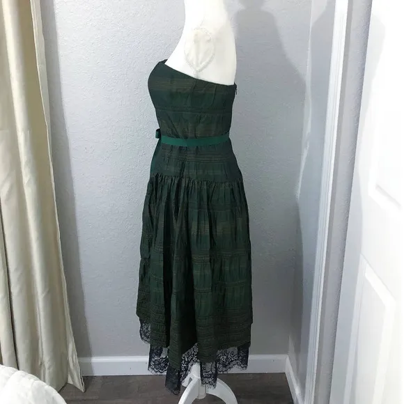 Allure Noir Green Strapless Plaid Check Pattern Fit Flare Dress
