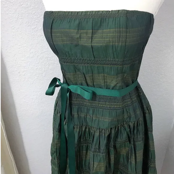 Allure Noir Green Strapless Plaid Check Pattern Fit Flare Dress