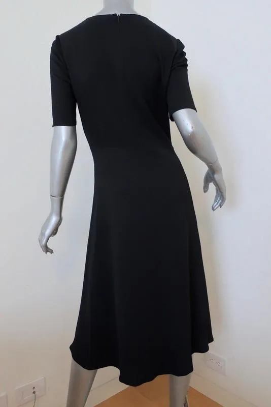 Altuzarra Dress Sylvia Black Floral-Embroidered Crepe Size 36 Half-Sleeve Midi