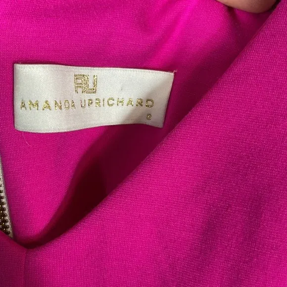 Amanda Uprichard pink Deep V Ponte Fit and Flare Dress Size small