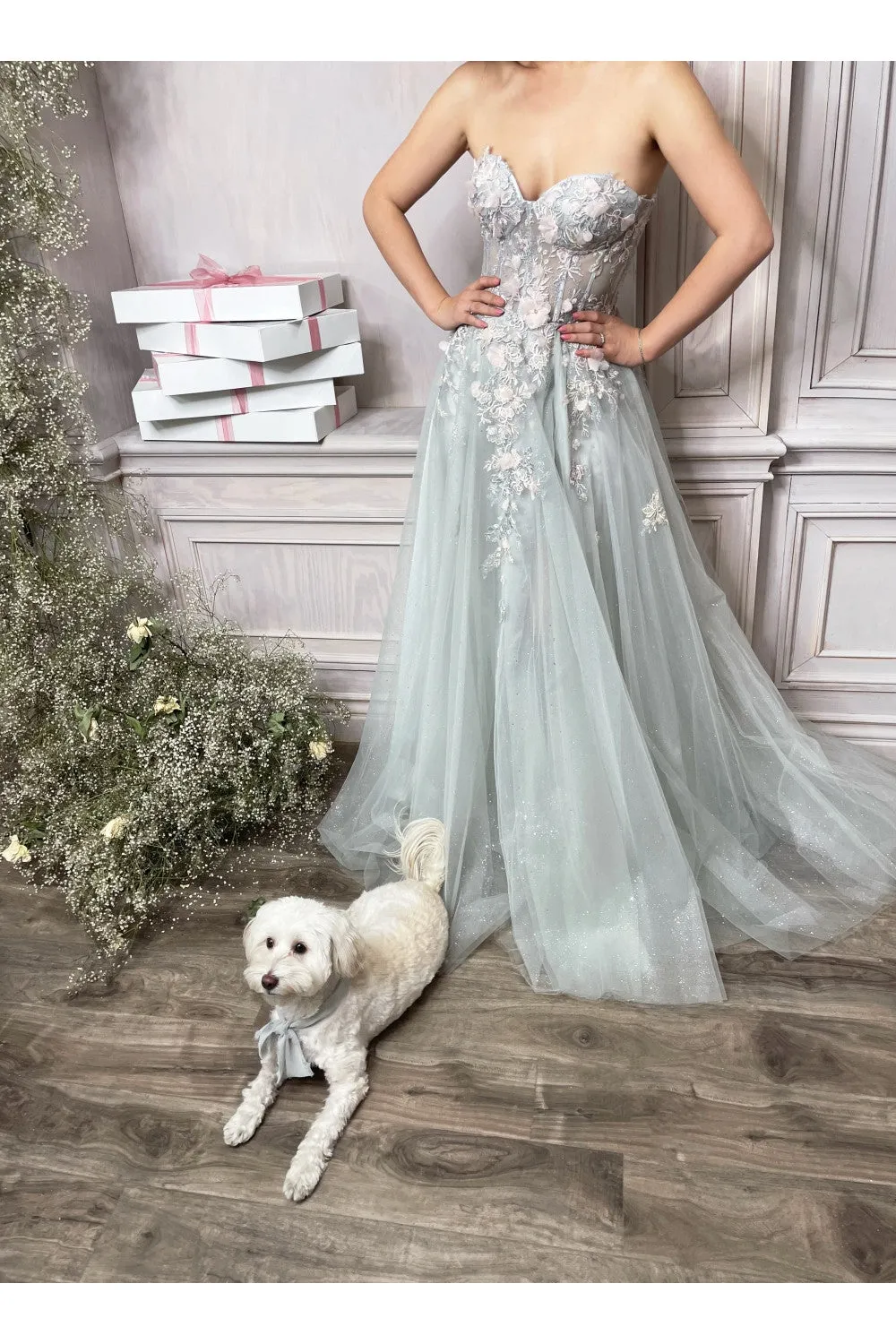 Andrea & Leo A1089 Penelope Blossom Gown with Overskirt