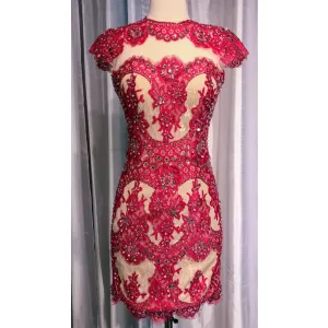 ANGELA & ALISON Fuchsia & Nude Lace Sheer Sheath Dress Size 4