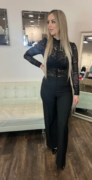 Angela Mock Neck Lace Top - Black