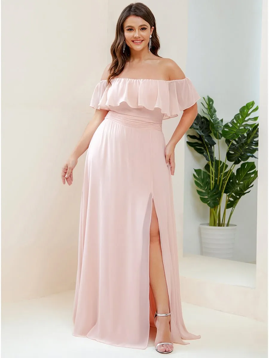 Angelina light pink bridesmaid dress with split Express NZ wide