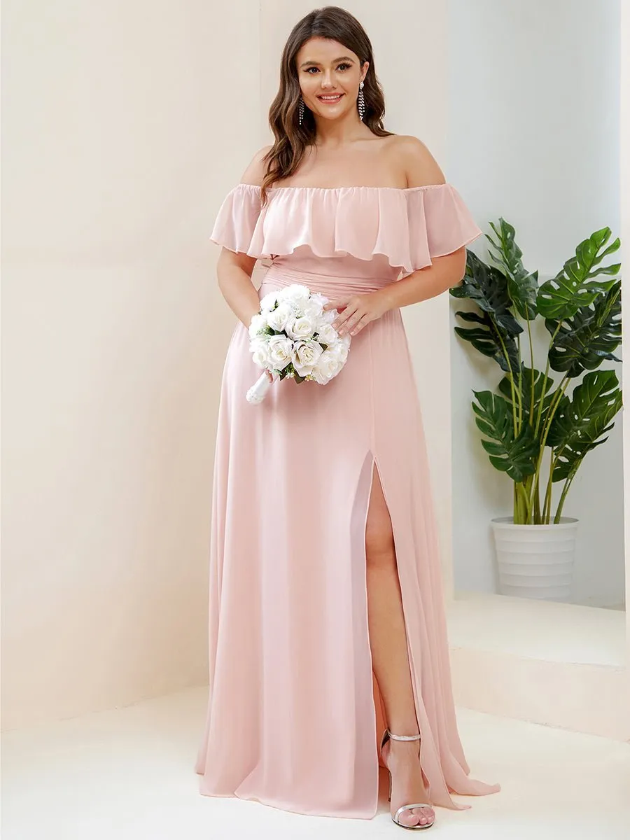 Angelina light pink bridesmaid dress with split Express NZ wide