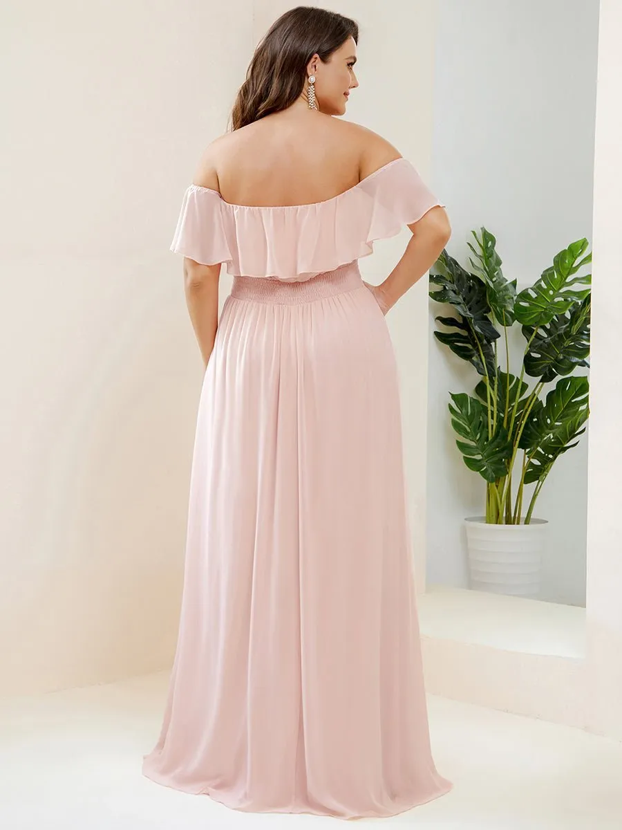 Angelina light pink bridesmaid dress with split Express NZ wide