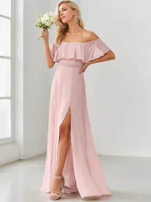 Angelina light pink bridesmaid dress with split Express NZ wide