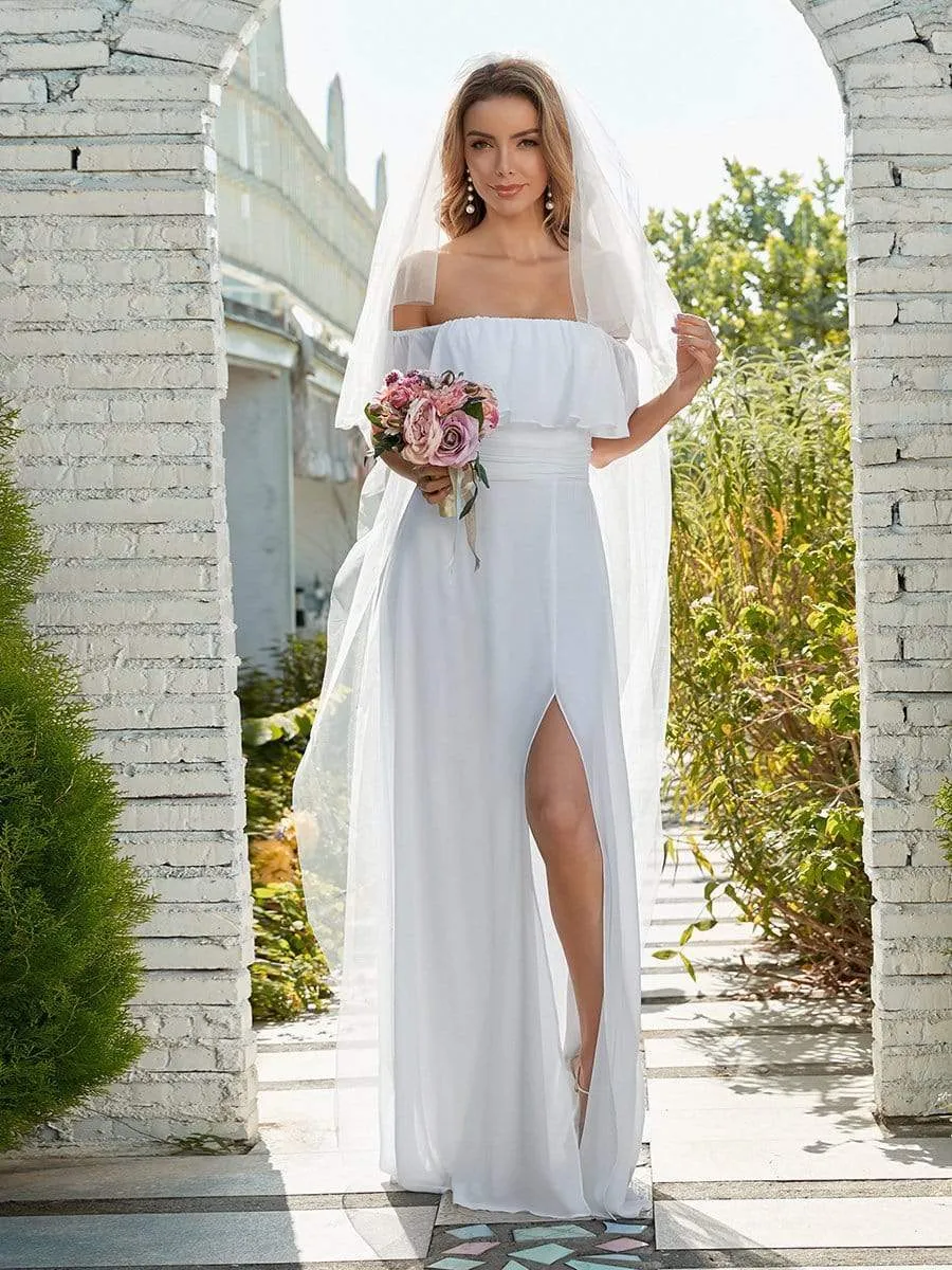 Angelina Off-Shoulder White Wedding Dress with split s8 Express NZ Wide