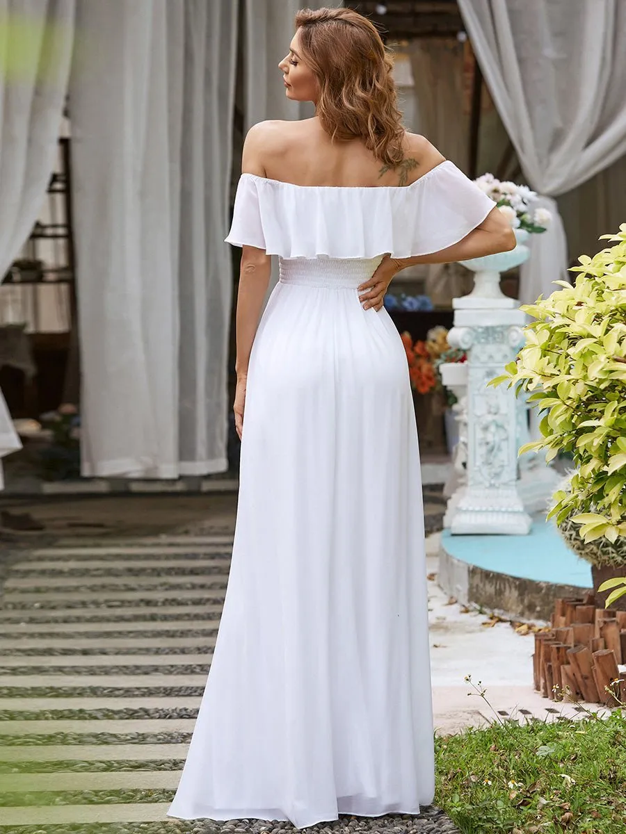 Angelina Off-Shoulder White Wedding Dress with split s8 Express NZ Wide