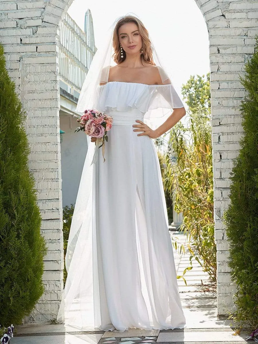 Angelina Off-Shoulder White Wedding Dress with split s8 Express NZ Wide