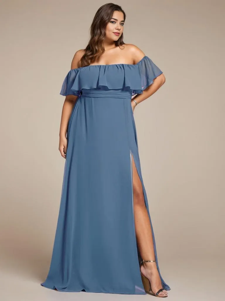 Angelina plus size off shoulder bridesmaid dress with split