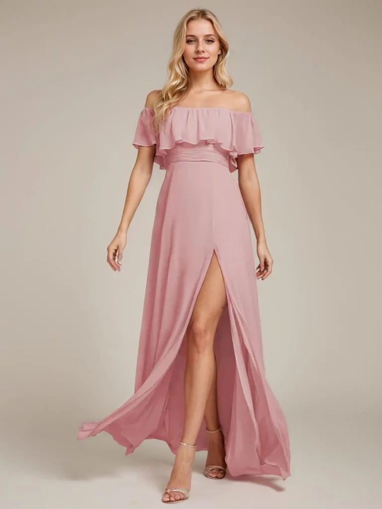 Angelina plus size off shoulder bridesmaid dress with split