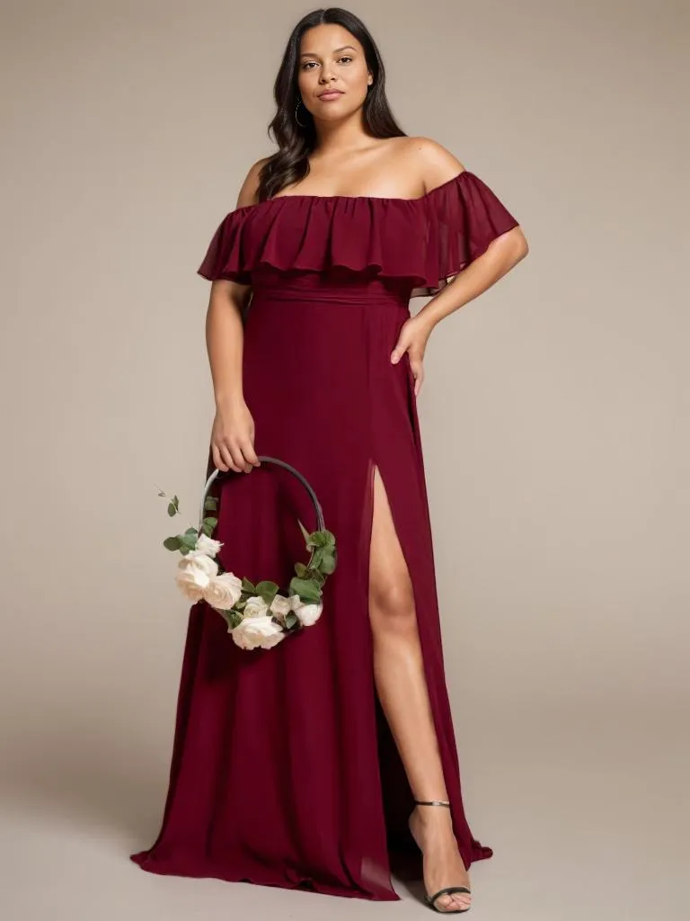 Angelina plus size off shoulder bridesmaid dress with split