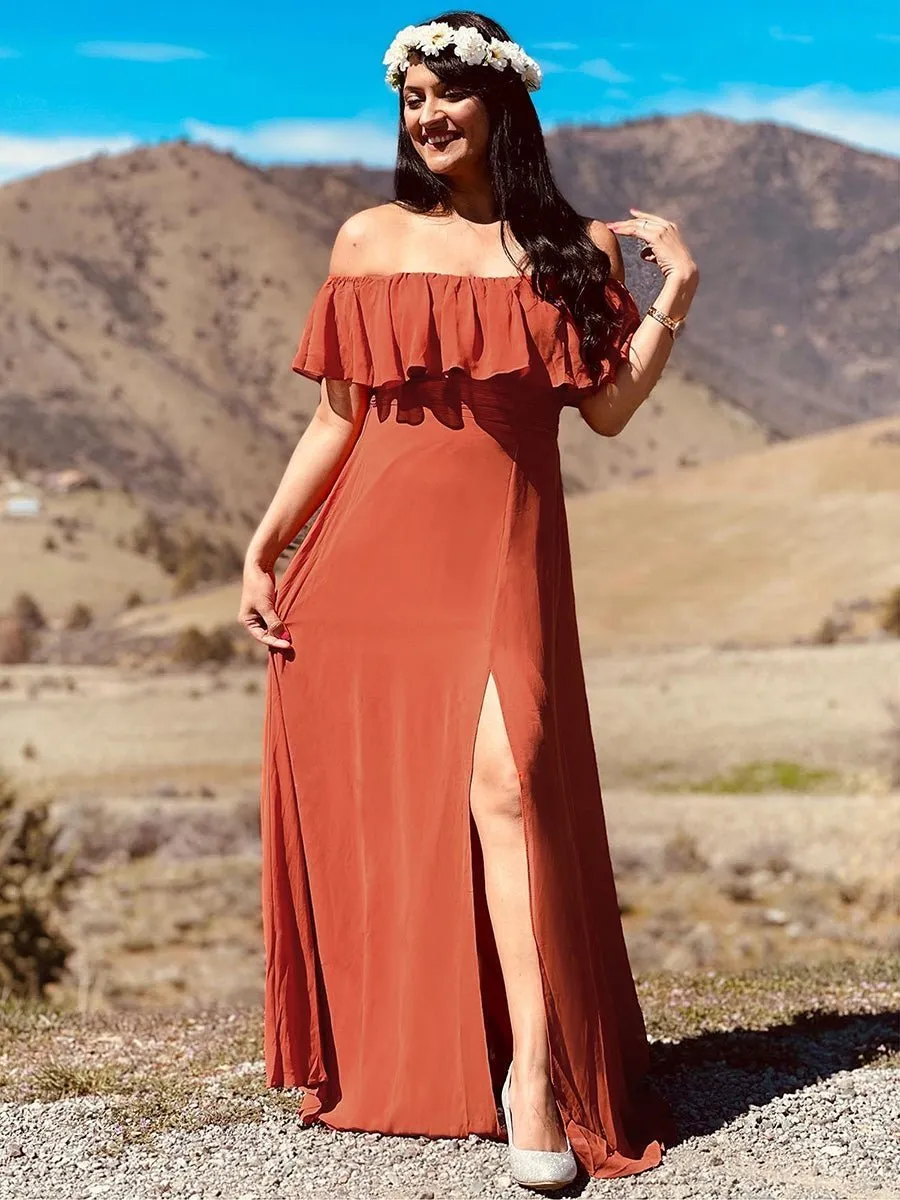 Angelina plus size off shoulder bridesmaid dress with split