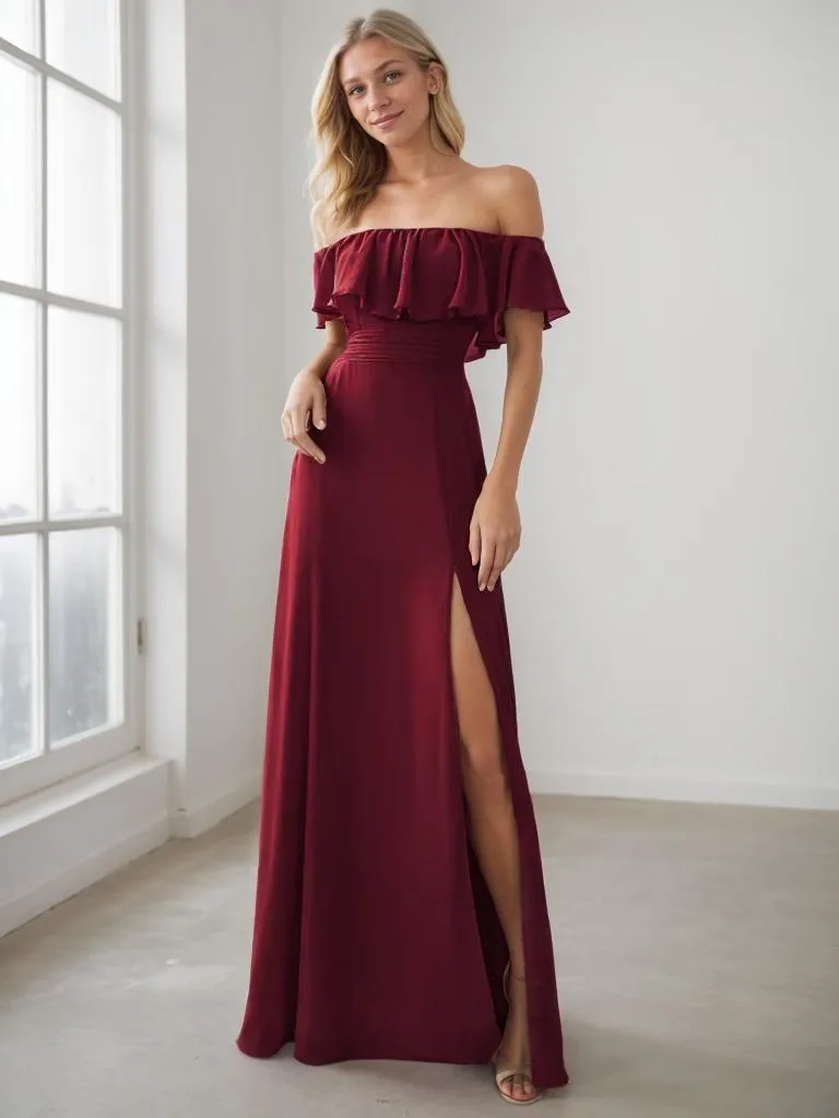 Angelina plus size off shoulder bridesmaid dress with split