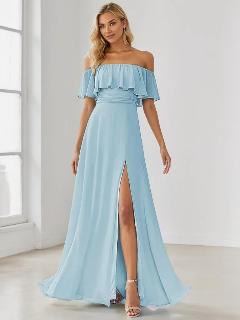 Angelina plus size off shoulder bridesmaid dress with split