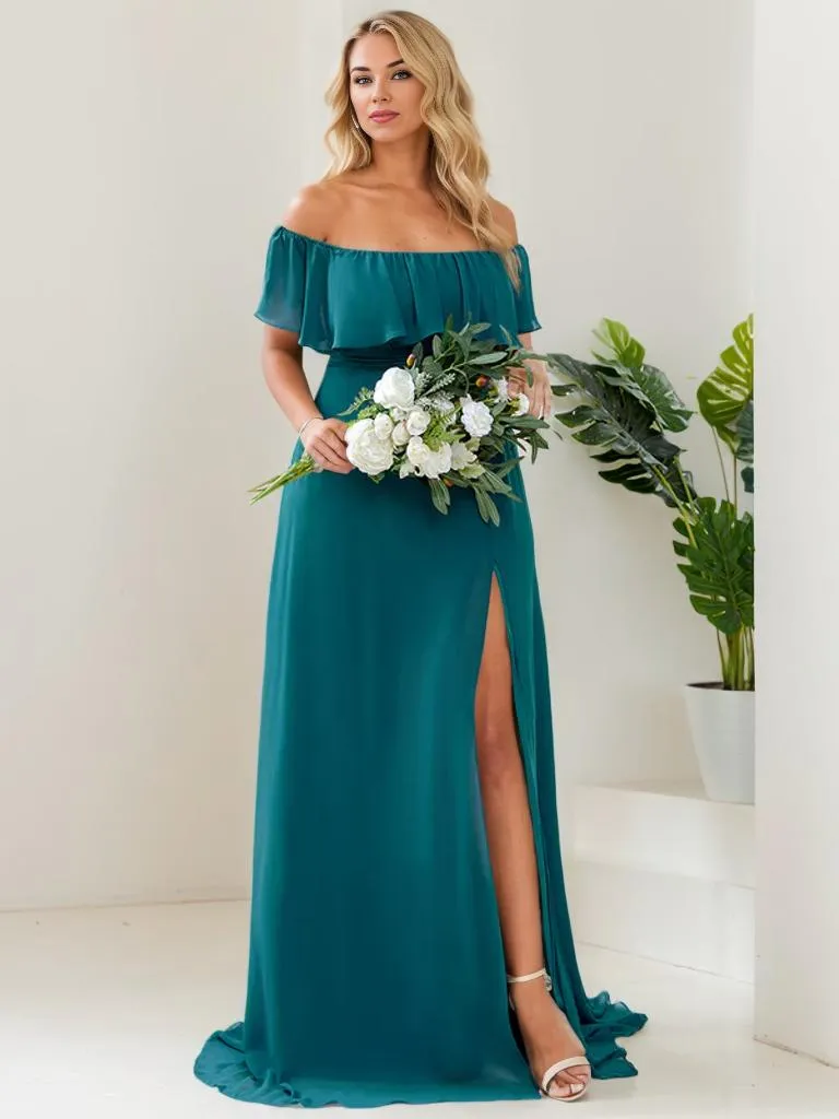 Angelina plus size off shoulder bridesmaid dress with split