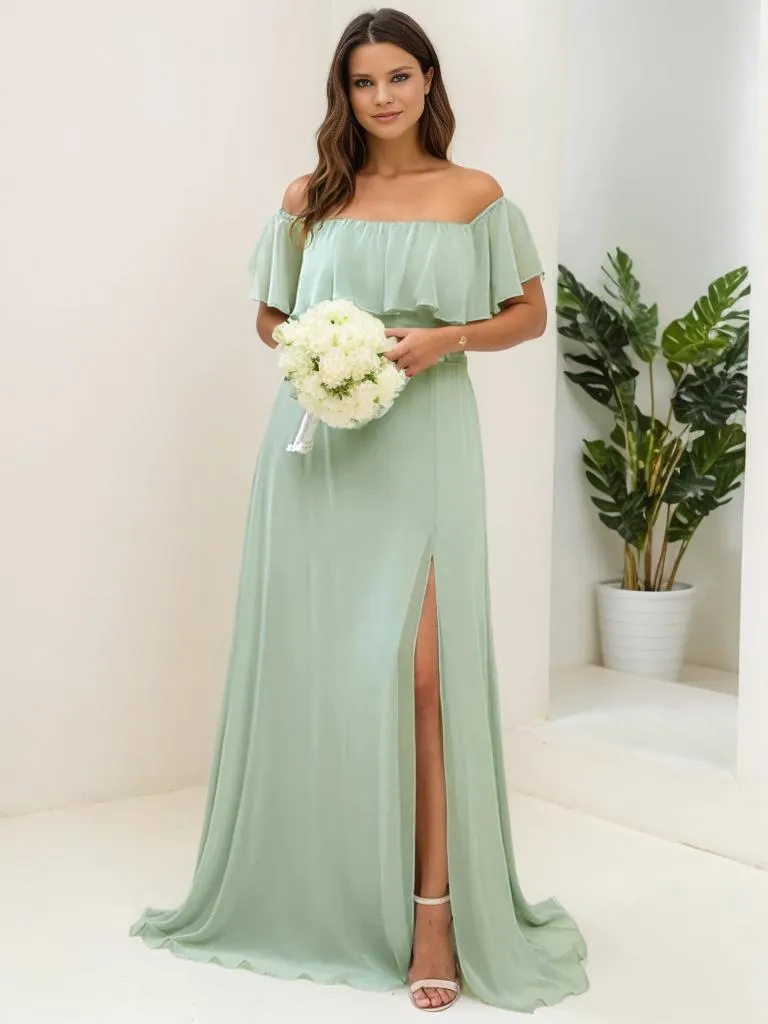 Angelina plus size off shoulder bridesmaid dress with split