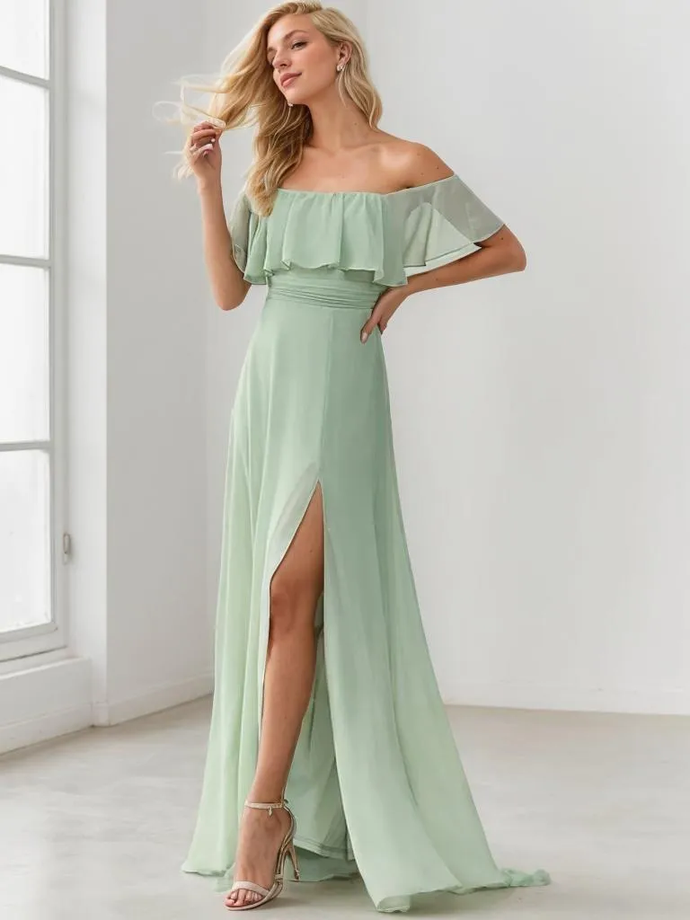 Angelina plus size off shoulder bridesmaid dress with split