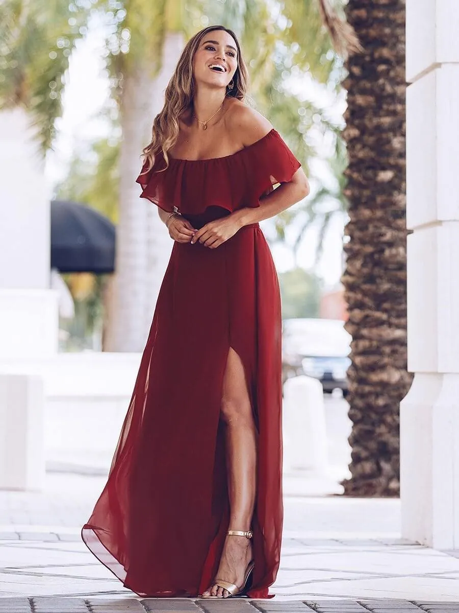 Angelina plus size off shoulder bridesmaid dress with split