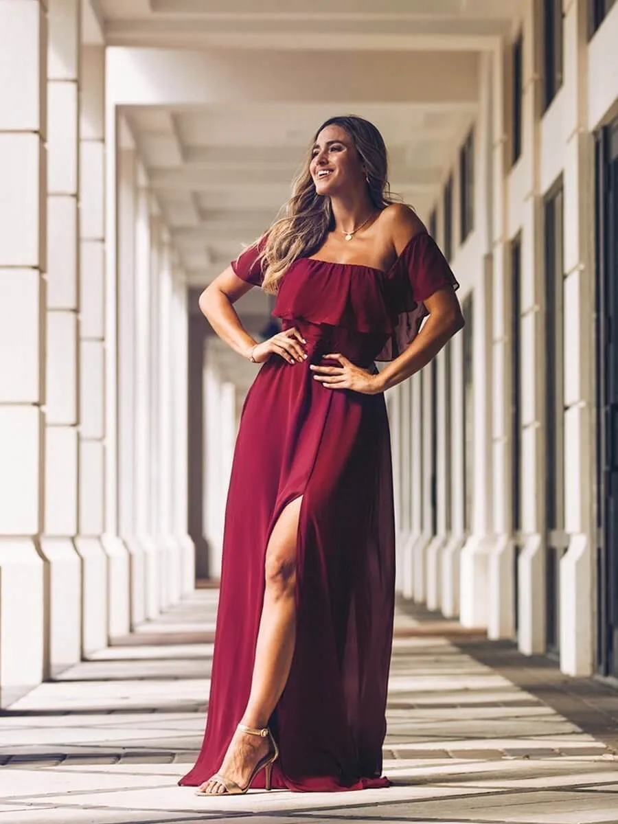 Angelina plus size off shoulder bridesmaid dress with split