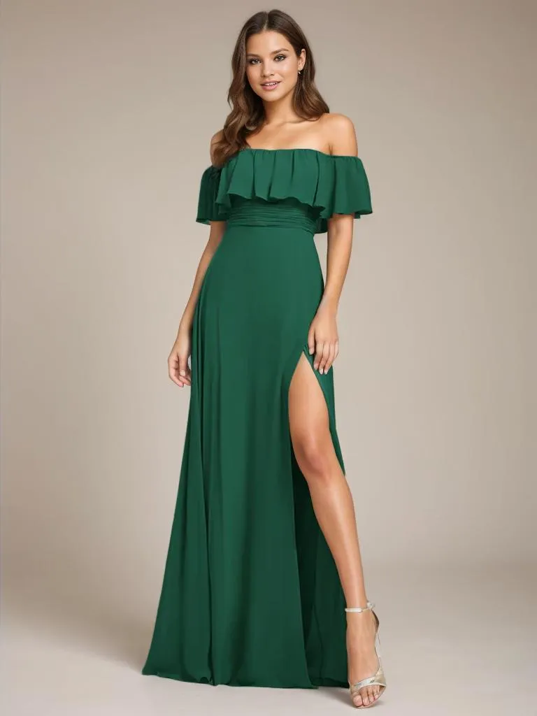 Angelina plus size off shoulder bridesmaid dress with split