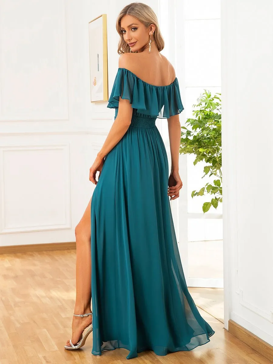 Angelina plus size off shoulder bridesmaid dress with split