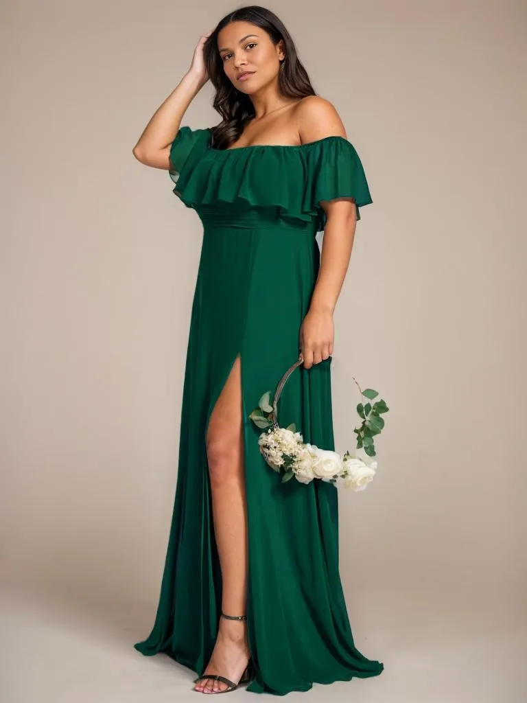 Angelina plus size off shoulder bridesmaid dress with split