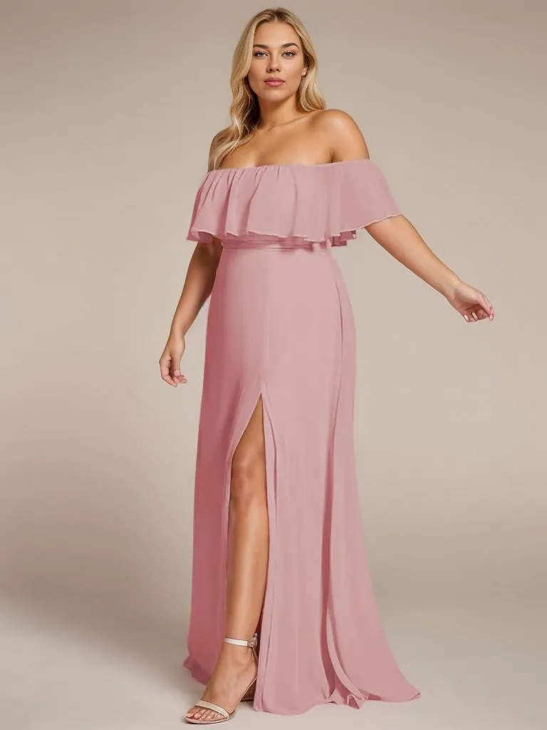 Angelina plus size off shoulder bridesmaid dress with split