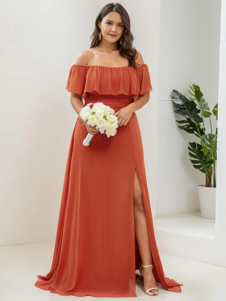 Angelina plus size off shoulder bridesmaid dress with split