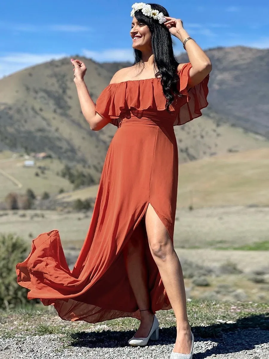 Angelina plus size off shoulder bridesmaid dress with split