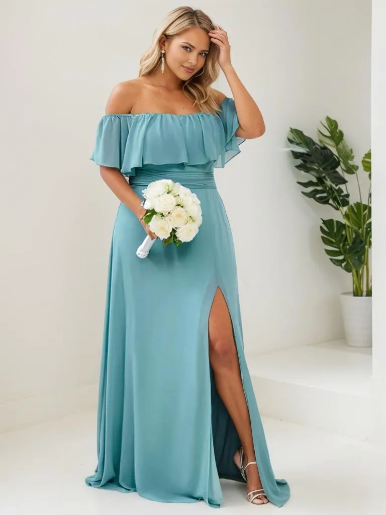 Angelina plus size off shoulder bridesmaid dress with split