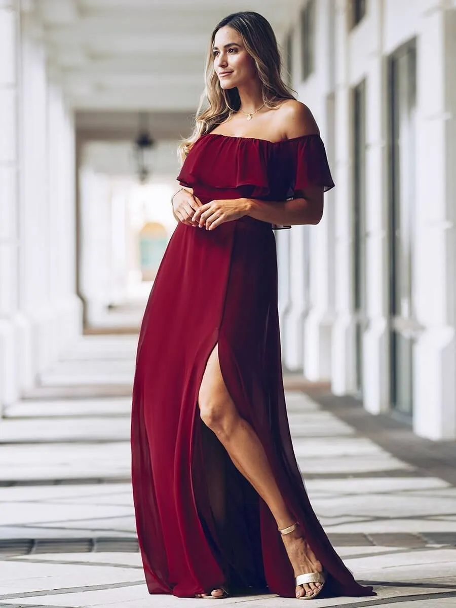 Angelina plus size off shoulder bridesmaid dress with split