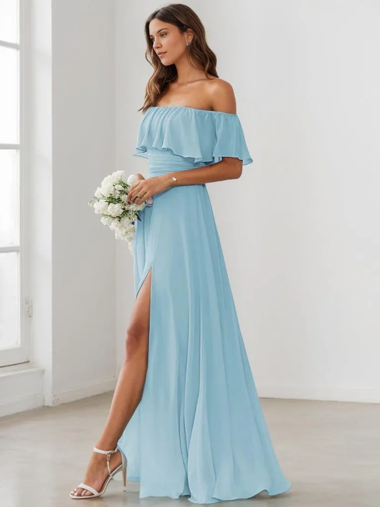 Angelina plus size off shoulder bridesmaid dress with split