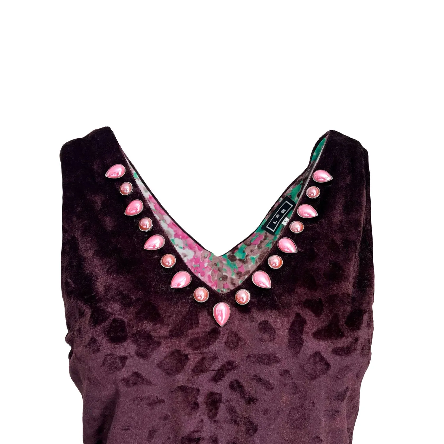 Animal-Print Dress with Slit in Brown Velvet And Pink Silk Belt