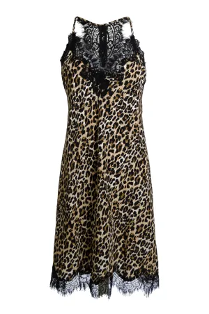 Animal Print Racerback Silk Dress Mocca