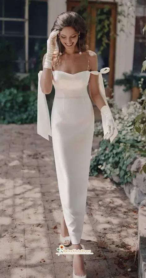 Ankle Length Sheath Reception Wedding Dress