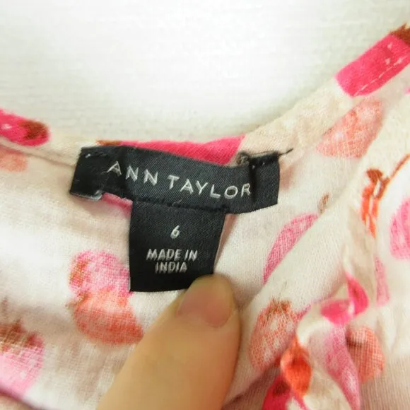 Ann Taylor Strawberry Linen Blend Ruffle Sleeve Flare Dress Size 6