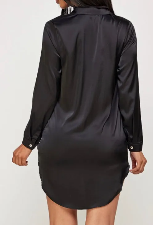Anna Satin Long Sleeve Dress