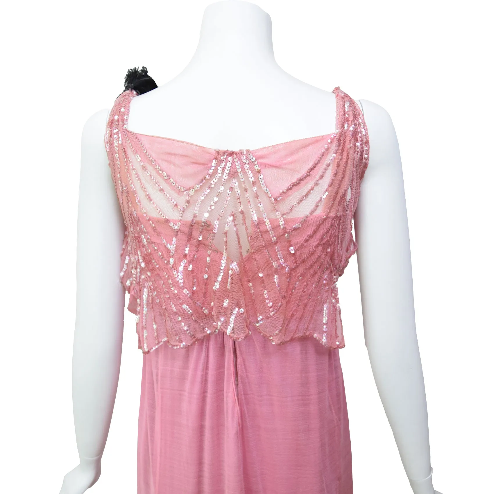 Antique Edwardian Pink Sequin & Net Dress