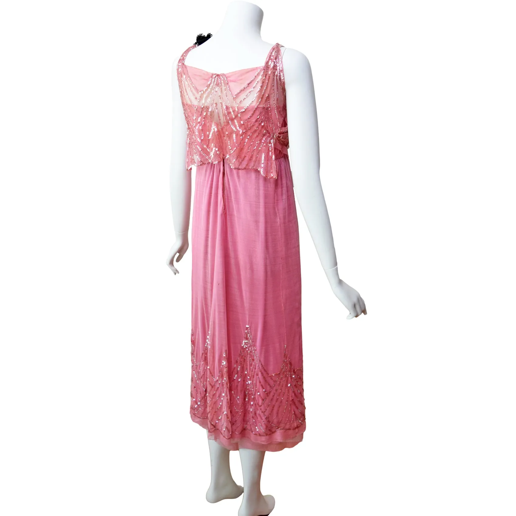 Antique Edwardian Pink Sequin & Net Dress