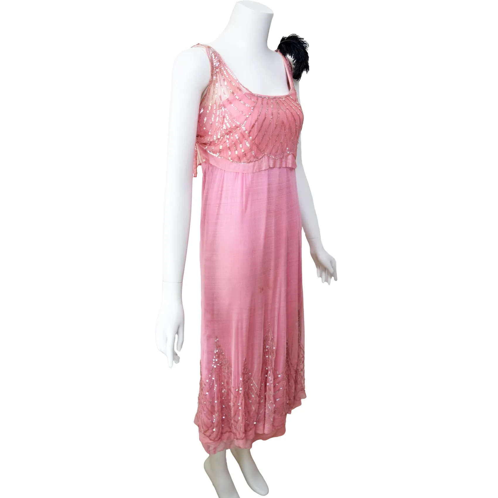 Antique Edwardian Pink Sequin & Net Dress