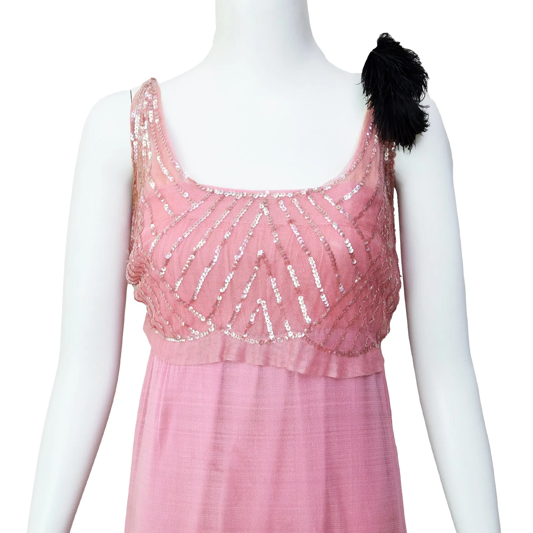 Antique Edwardian Pink Sequin & Net Dress