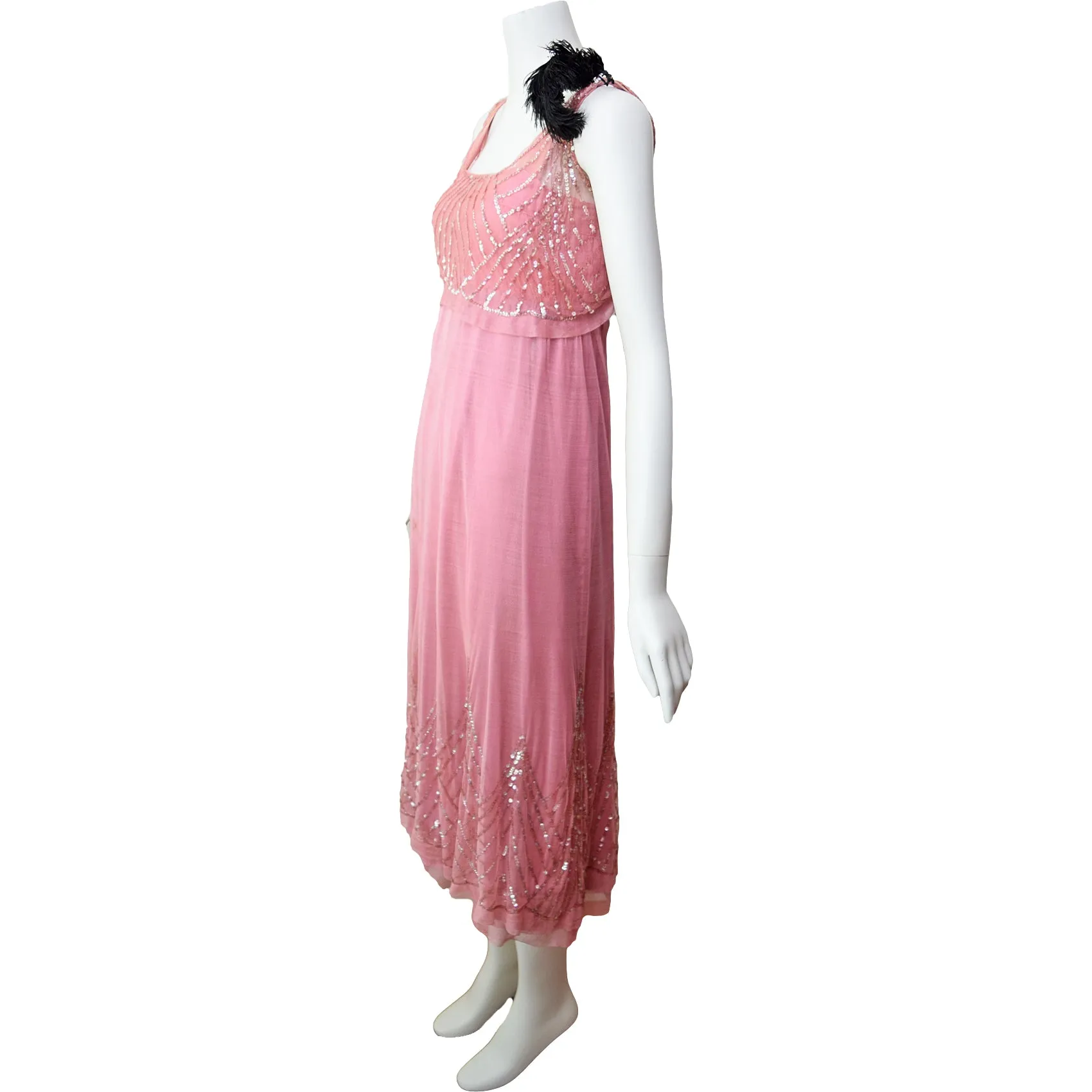 Antique Edwardian Pink Sequin & Net Dress