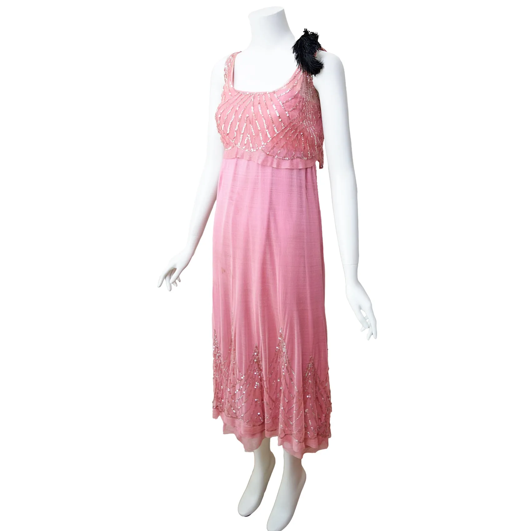 Antique Edwardian Pink Sequin & Net Dress